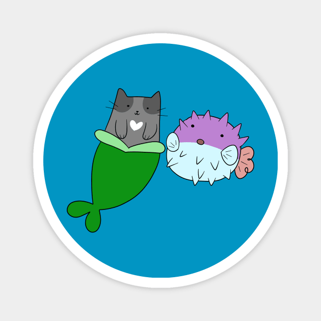 Mermaid Cat and Puffer Fish Magnet by saradaboru